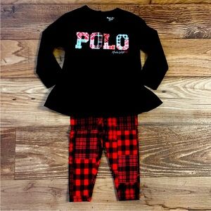 Polo long sleeve top with plaid pants size 12M